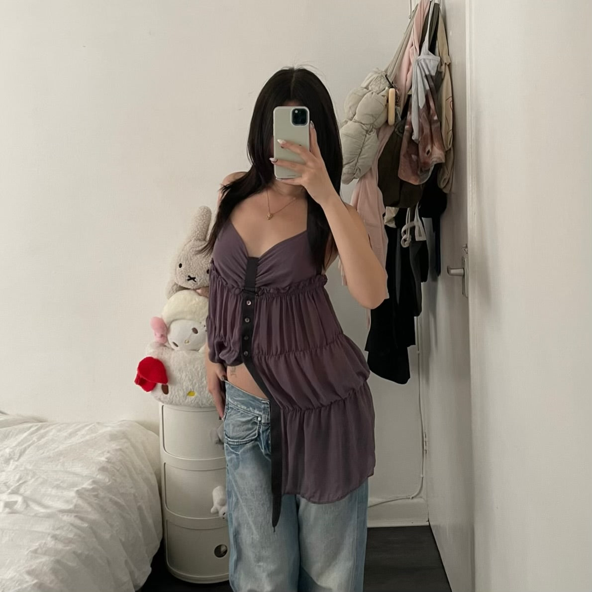 cop copine purple long ruched halter neck sleeveless tunic