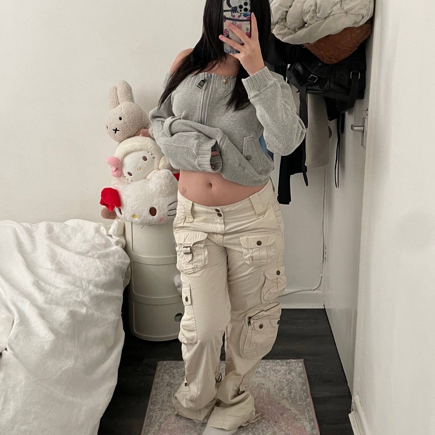vintage hysterics off white cream straight leg cargo pants