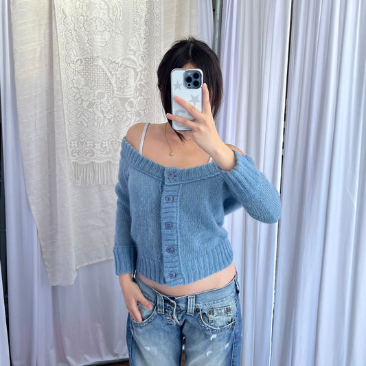 Burberry Blue Label Muted Blue Mohair Blend Crop Bolero Cardigan