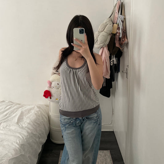 killah eurosummer taupe white striped tunic vest