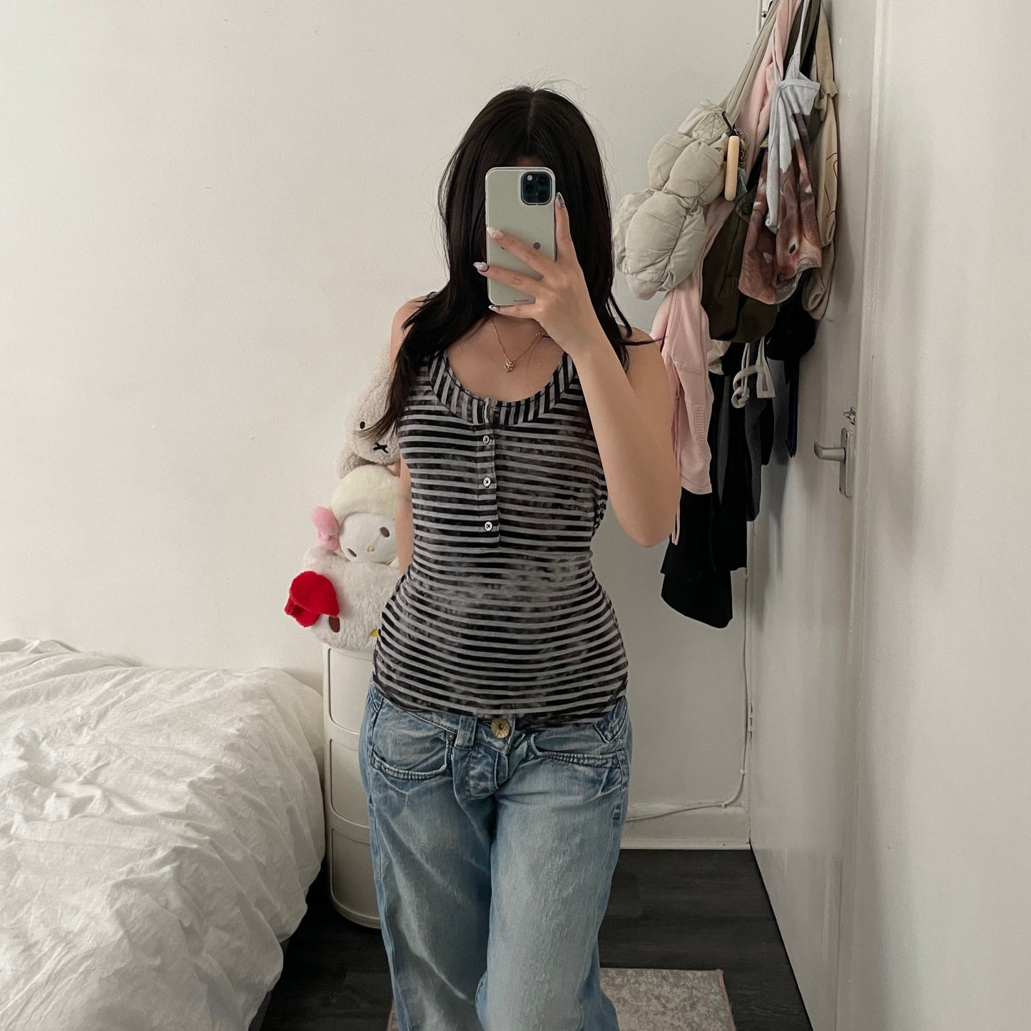 diesel black grey striped faded tank top with waist belt