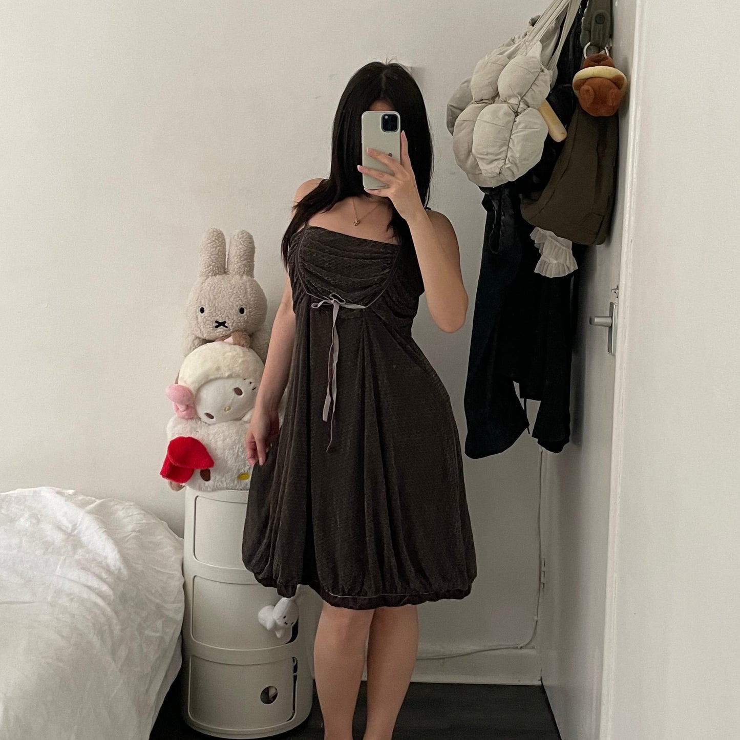 mais il est ou le soleil mori kei brown boho ruched vintage print mini dress