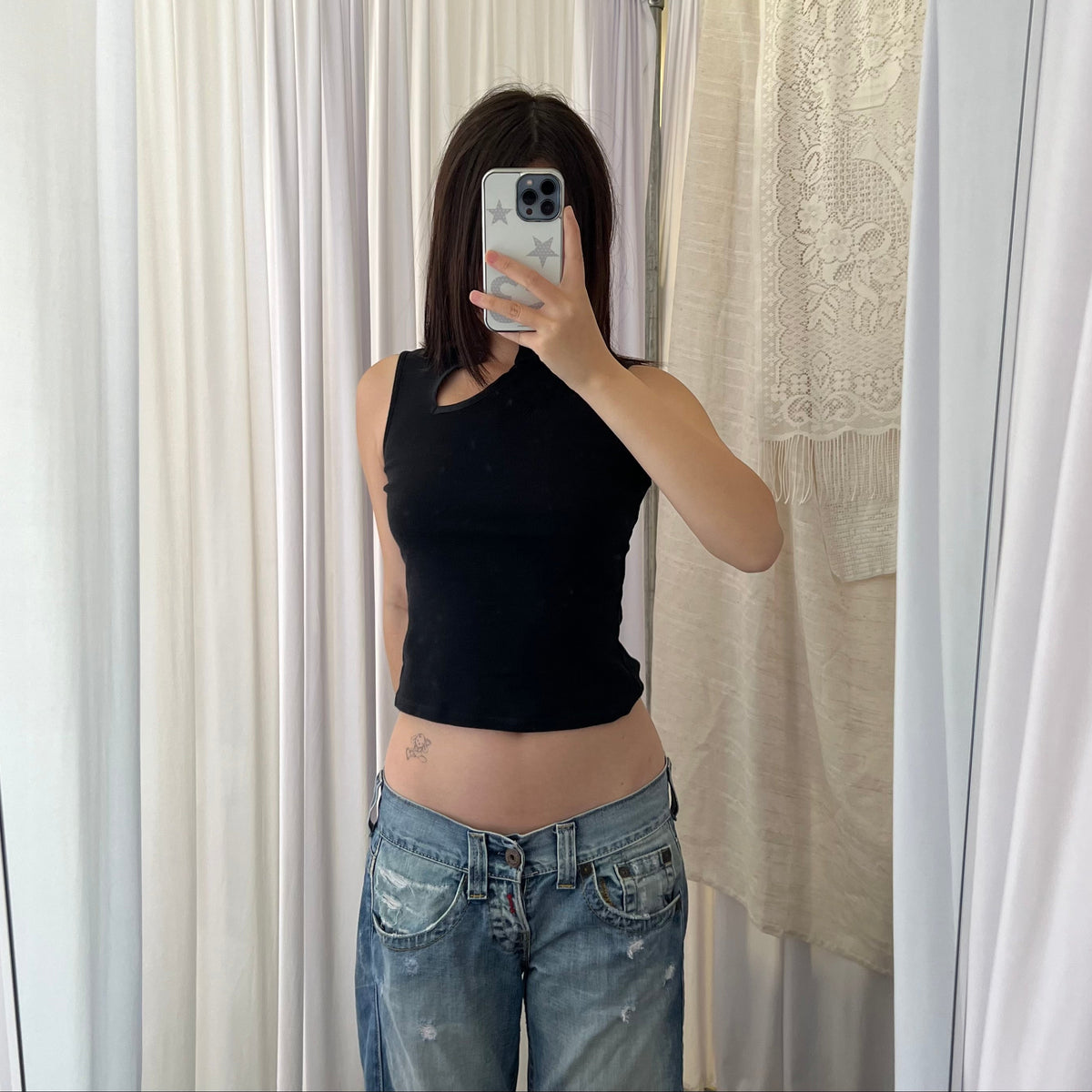 Black Pennyblack Mandarin Collar High Neck Sleeveless Embroidered Top
