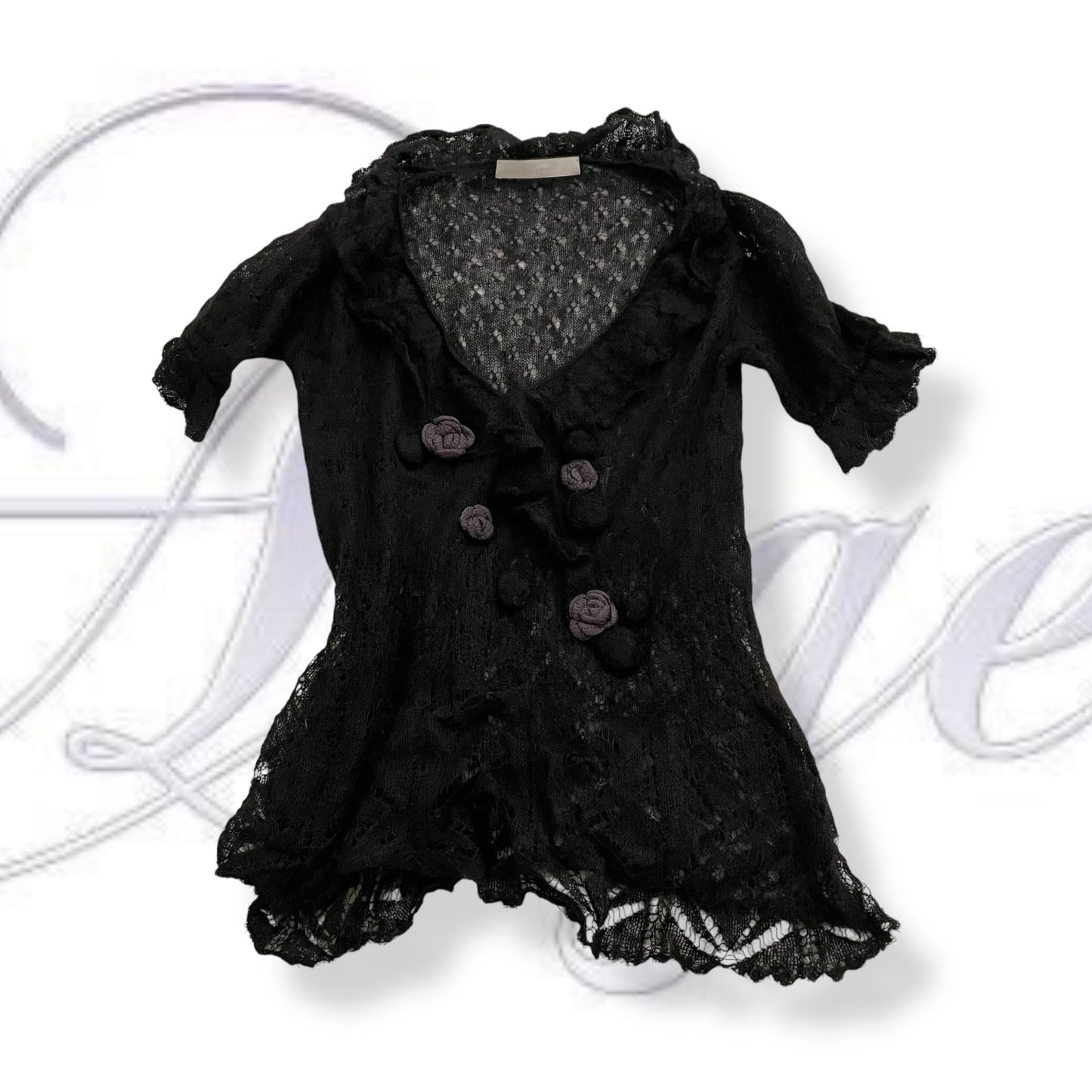 pink house black frilly mohair blend fine knit blouson