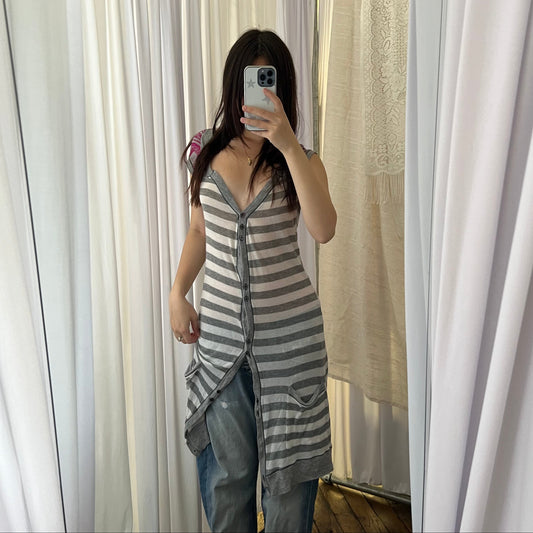 Custo Barcelona White Grey Pink Graphic Striped Button Down Mini Dress