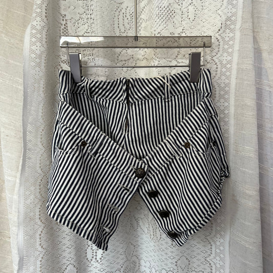 Vintage Garula Pinstripe Navy Blue White Layered Button Shorts