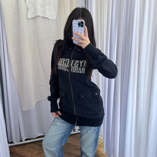 Hysteric Glamour Corpcore Military Style Buckle Round Button Accent Long Zip Jacket