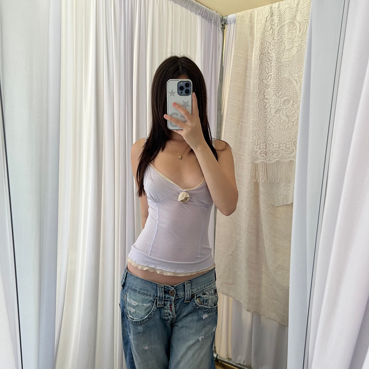 Energie Lilac Cream Layered Rosette Camisole
