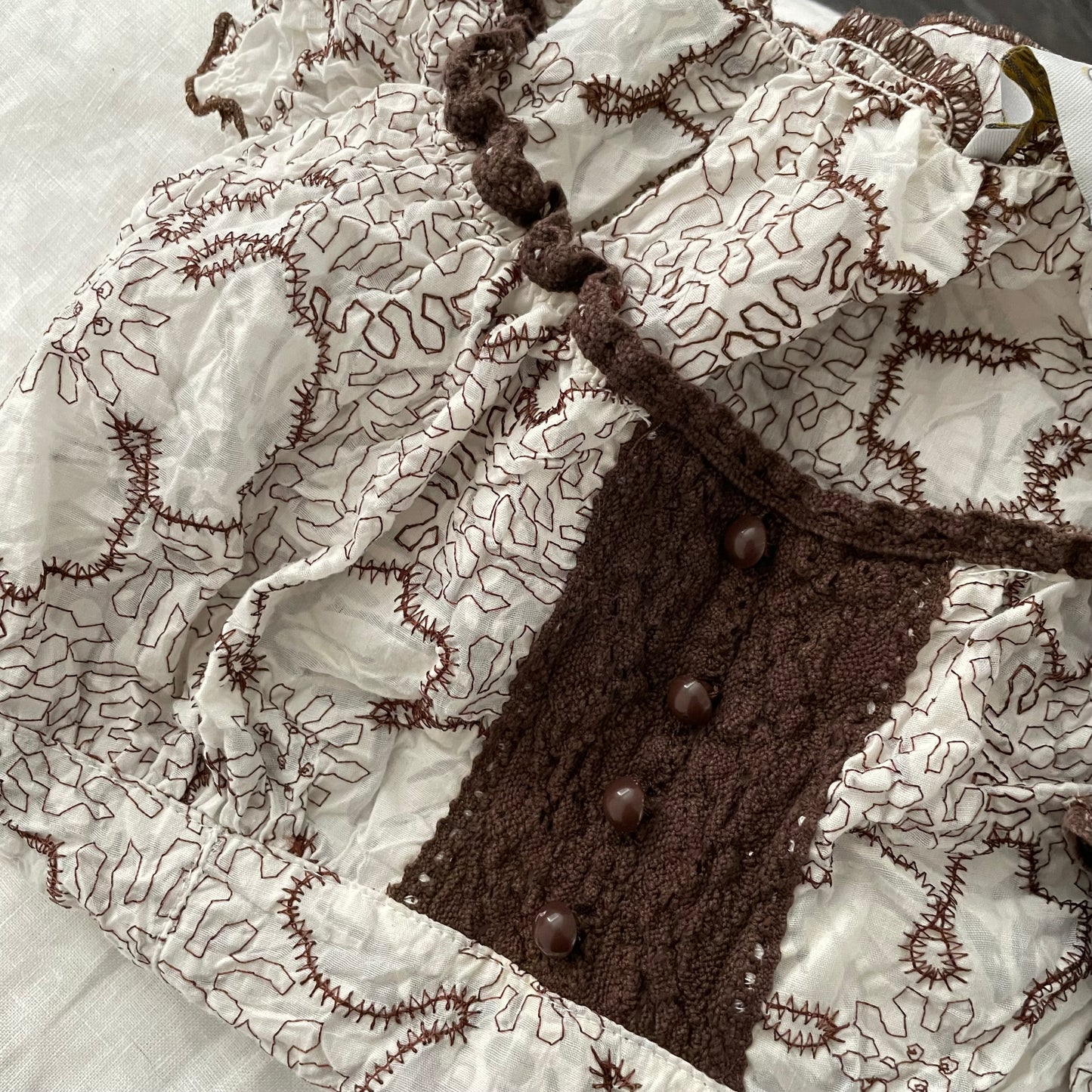 cache cache white brown floral embroidery design lace blouse