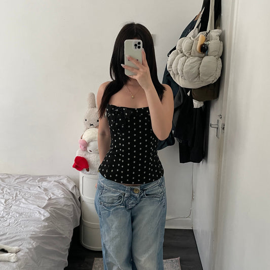 nanette lepore black star print halterneck ribbon bow bustier