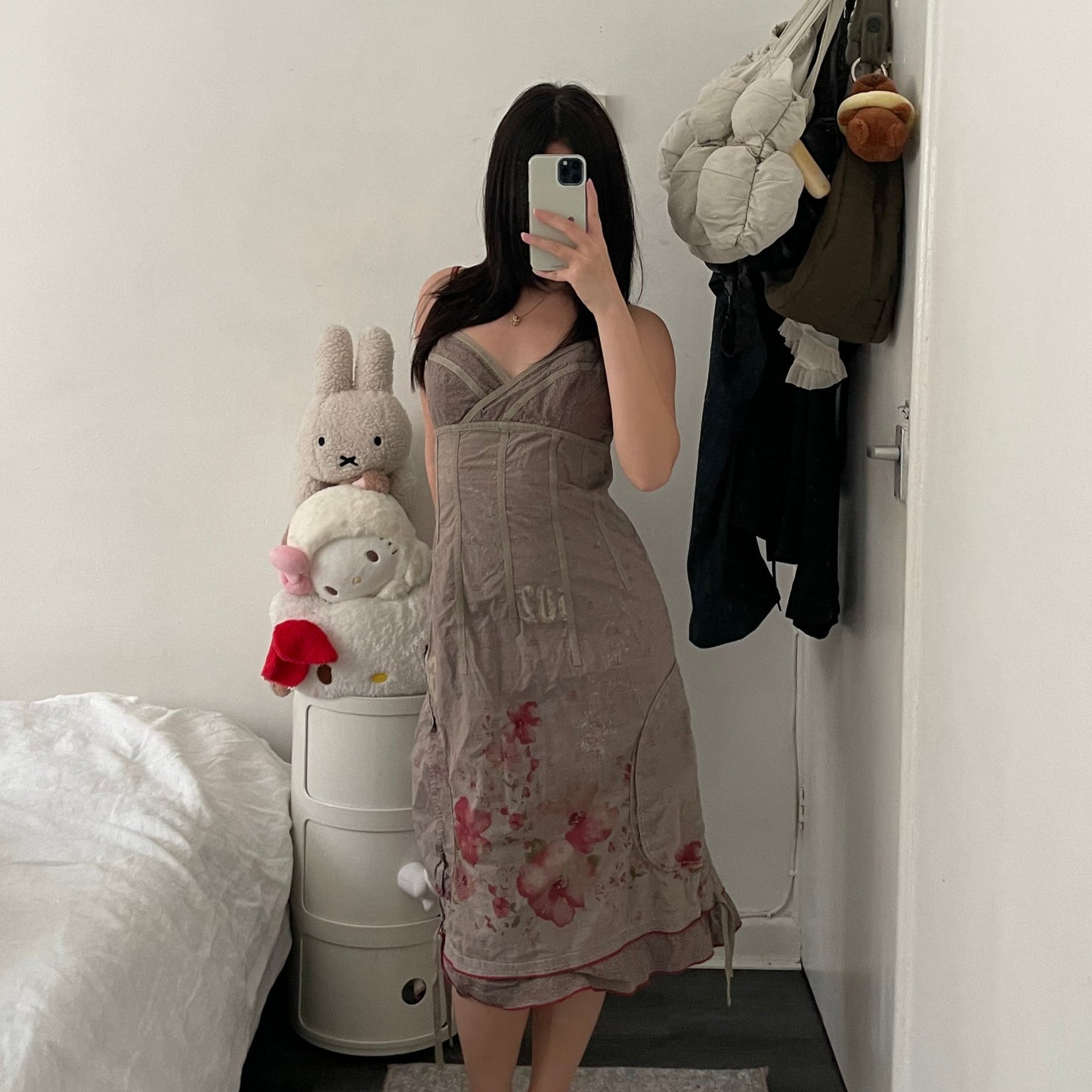 cop copine brown pink floral vintage graphic print wrap style bust midi dress