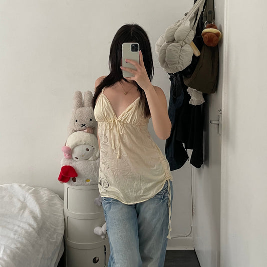 deha pastel spring yellow babydoll vintage italic text camisole