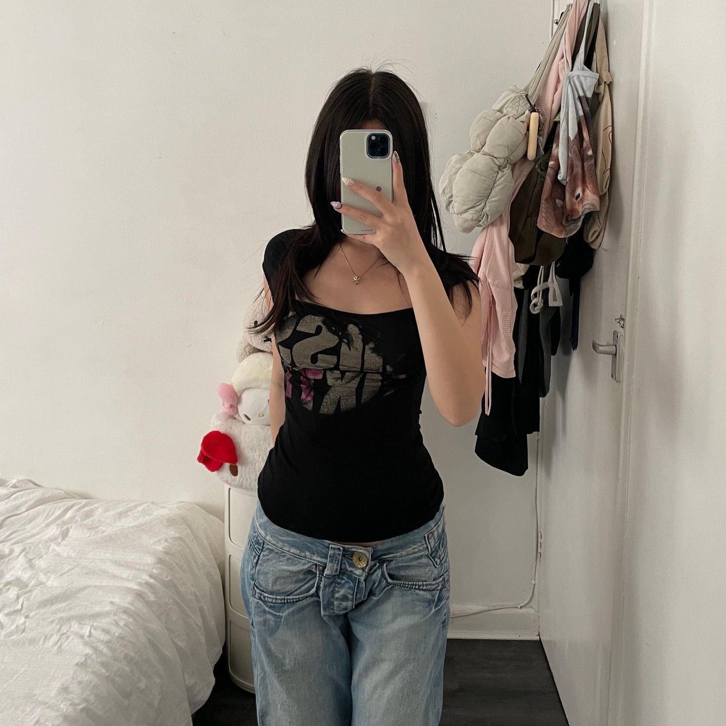 miss sixty y2k grunge sleaze layered cut draped fitted graphic print top