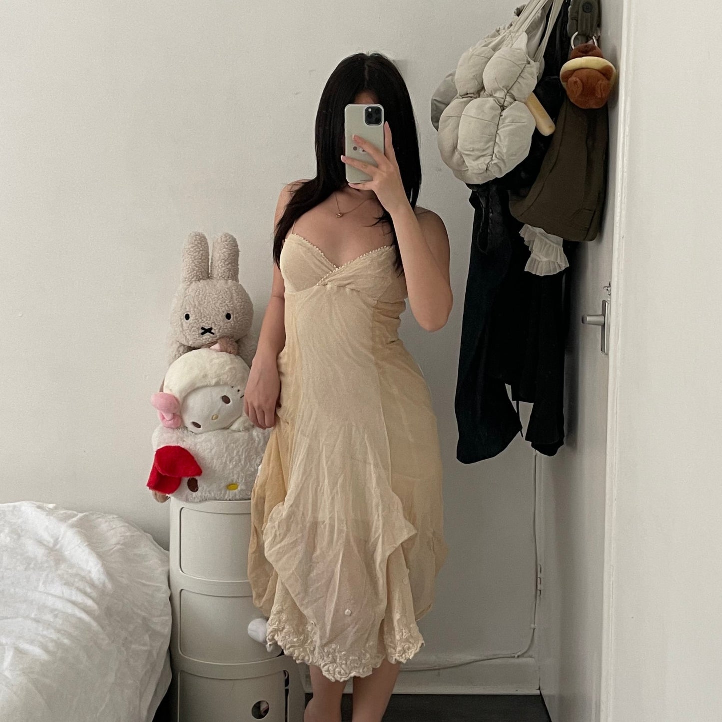 celyn b romantic mesh cotton cream asymmetric mermaid lace hem wrap bust midi dress