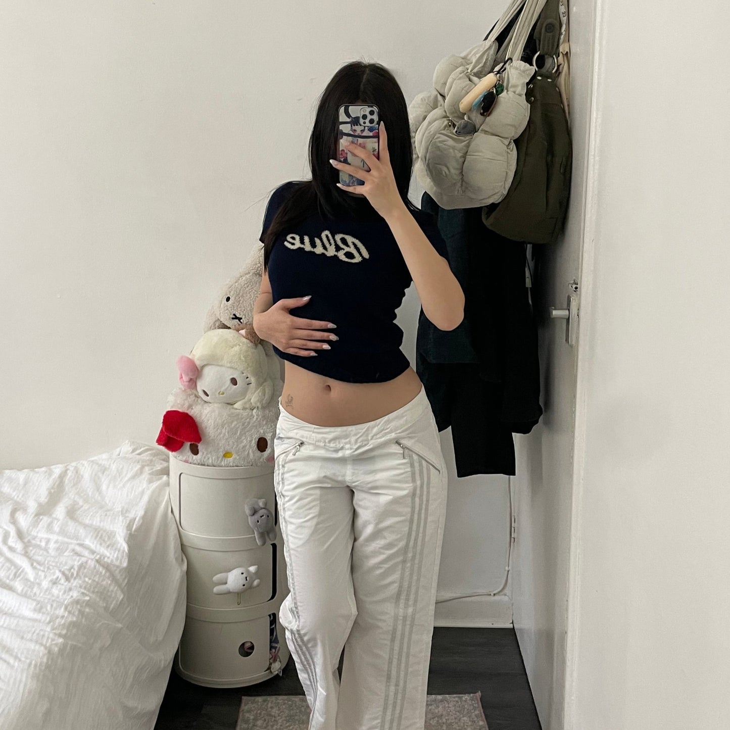 adidas 3/4 crop capri grey silver stripes and utility white trousers
