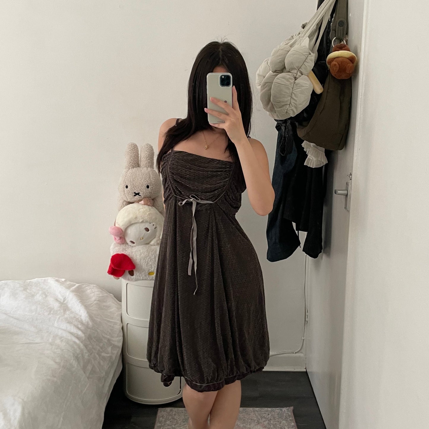 mais il est ou le soleil mori kei brown boho ruched vintage print mini dress