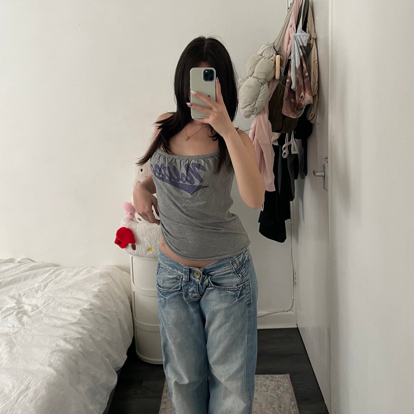 vintage sporty grey silk cotton nolita purple text tank top