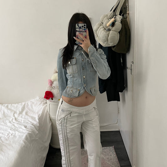 vintage dolce & gabbana light wash fitted denim crop jacket