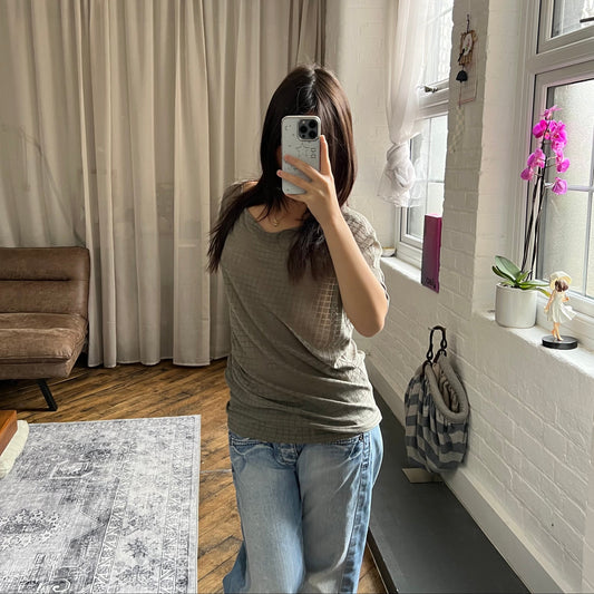 sarah pacini khaki linen patchwork style slouchy oversized knit