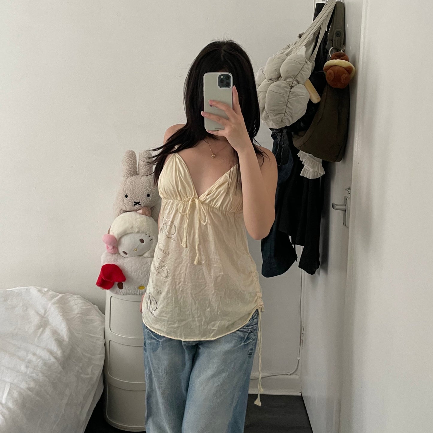 deha pastel spring yellow babydoll vintage italic text camisole
