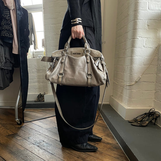 sage green leather silver hardware miu miu vitello lux ribbon 2 way crossbody handbag