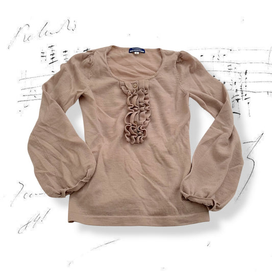 burberry blue label beige frilly ruffle long sleeve wool knit top