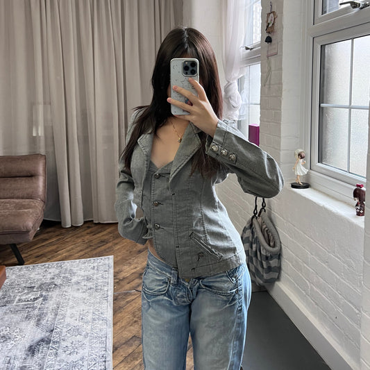 rouvaplas vintage grey corpcore collared layered vest long sleeve jacket top