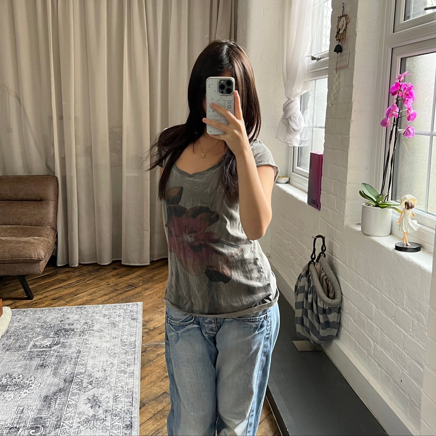 annarita n grey faded floral print shirt