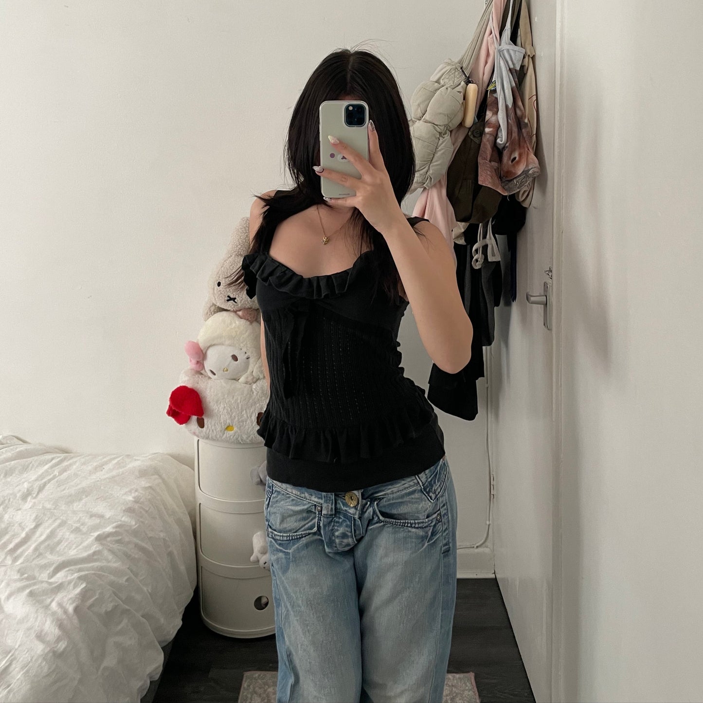 romantic balletcore red valentino knit ruffle hem ribbon knit camisole