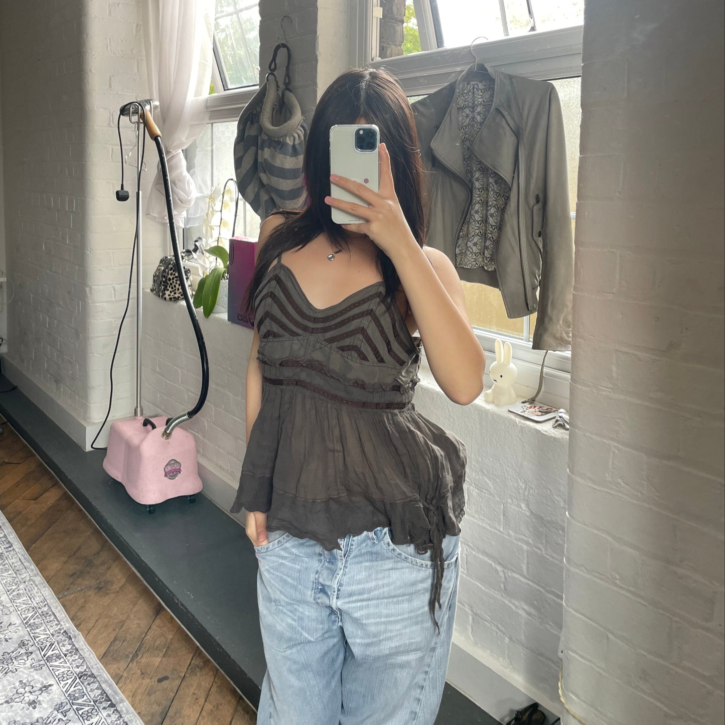 麦克星球棕色仙女风薄纱下摆娃娃衫