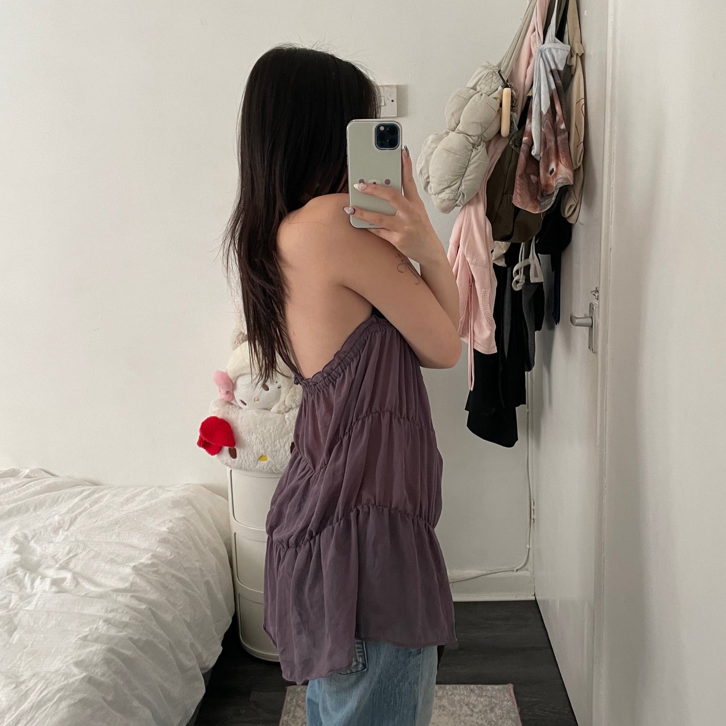 cop copine purple long ruched halter neck sleeveless tunic