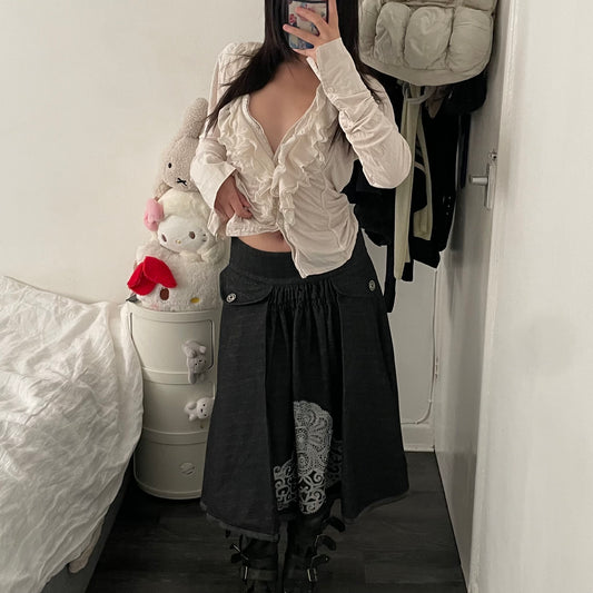 roberto cavalli grey wool ornamental paisley flared midi skirt