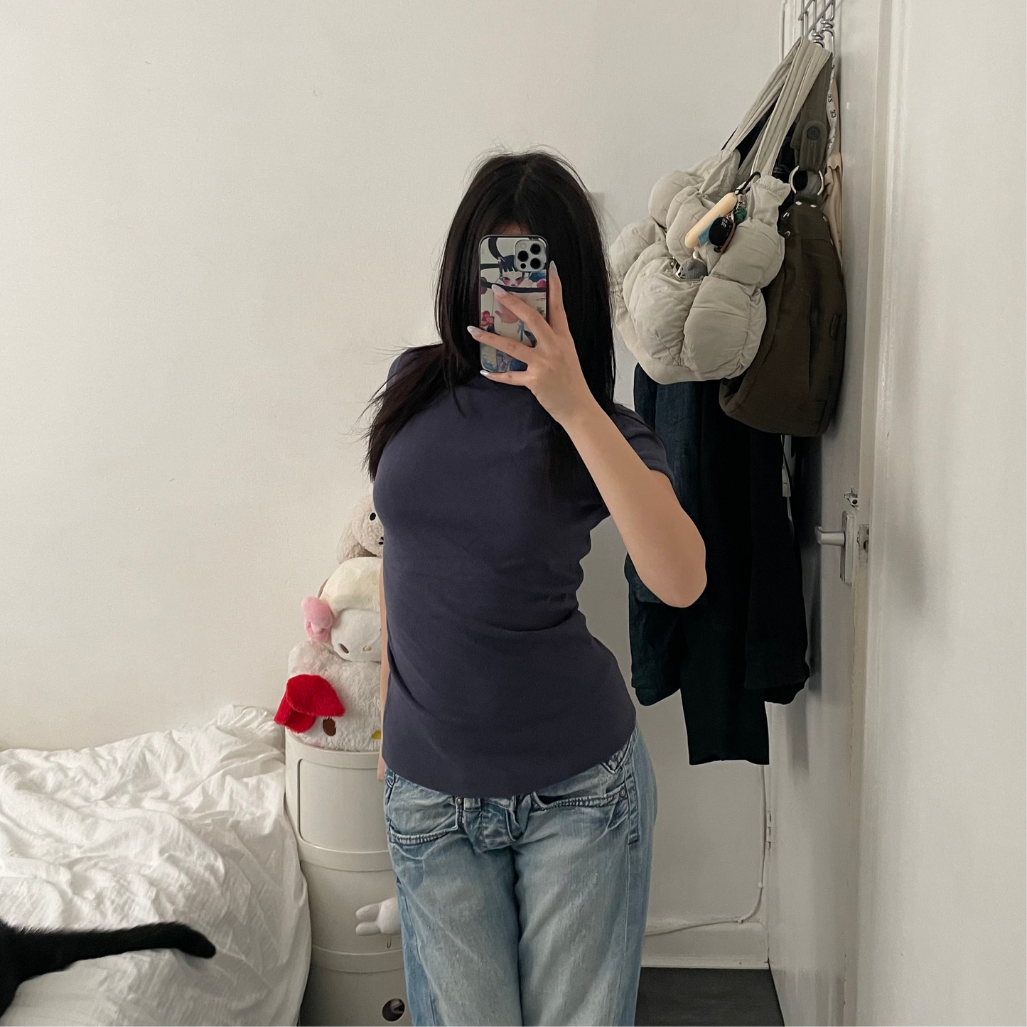 vero moda navy puff sleeve wide collar low cut knit top