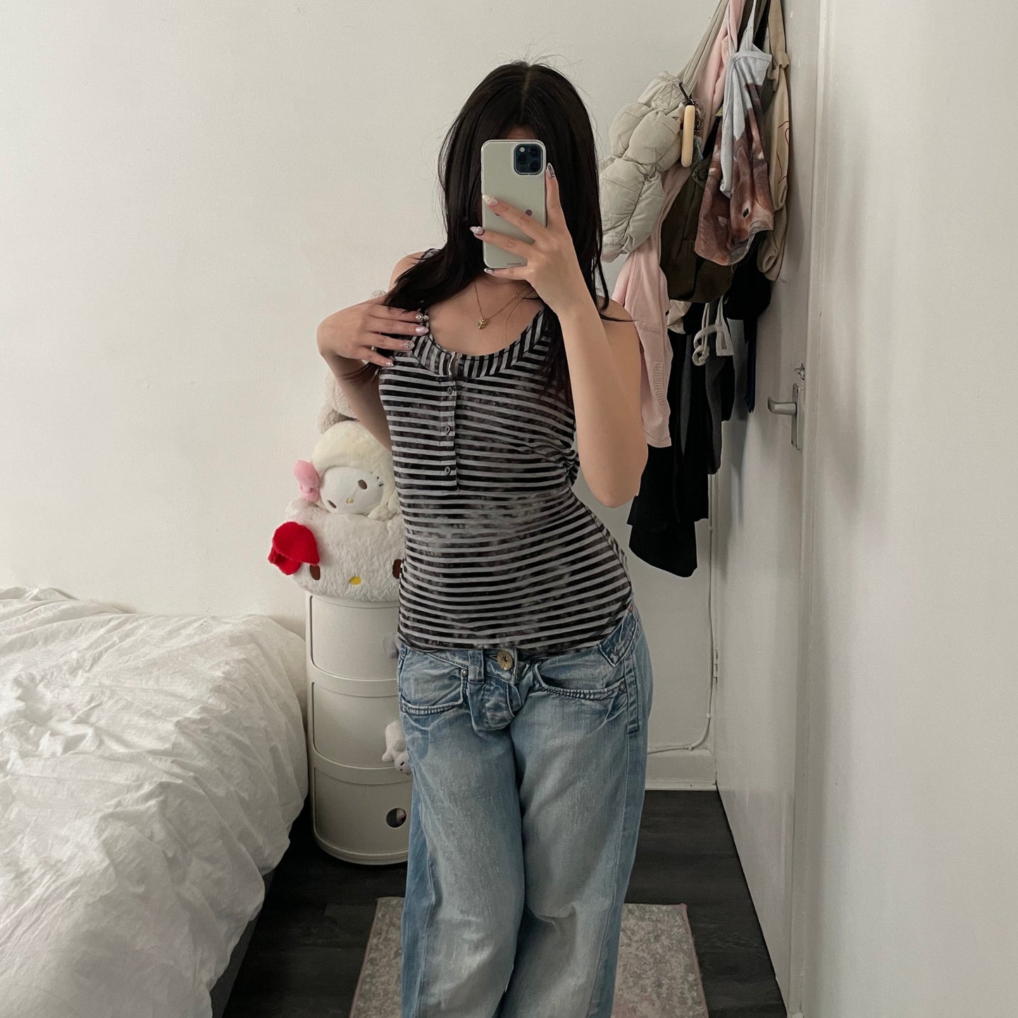 diesel black grey striped faded tank top with waist belt