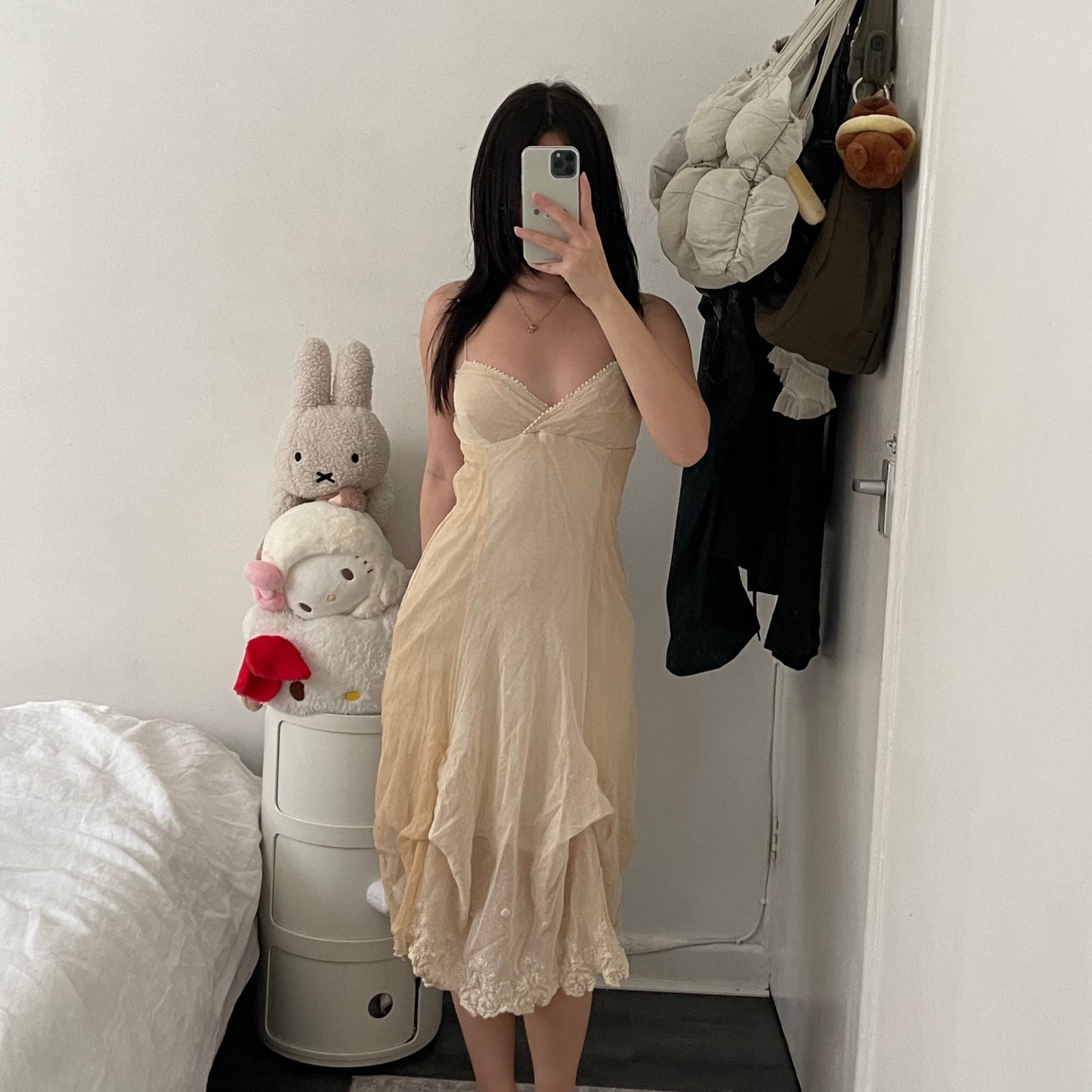 celyn b romantic mesh cotton cream asymmetric mermaid lace hem wrap bust midi dress