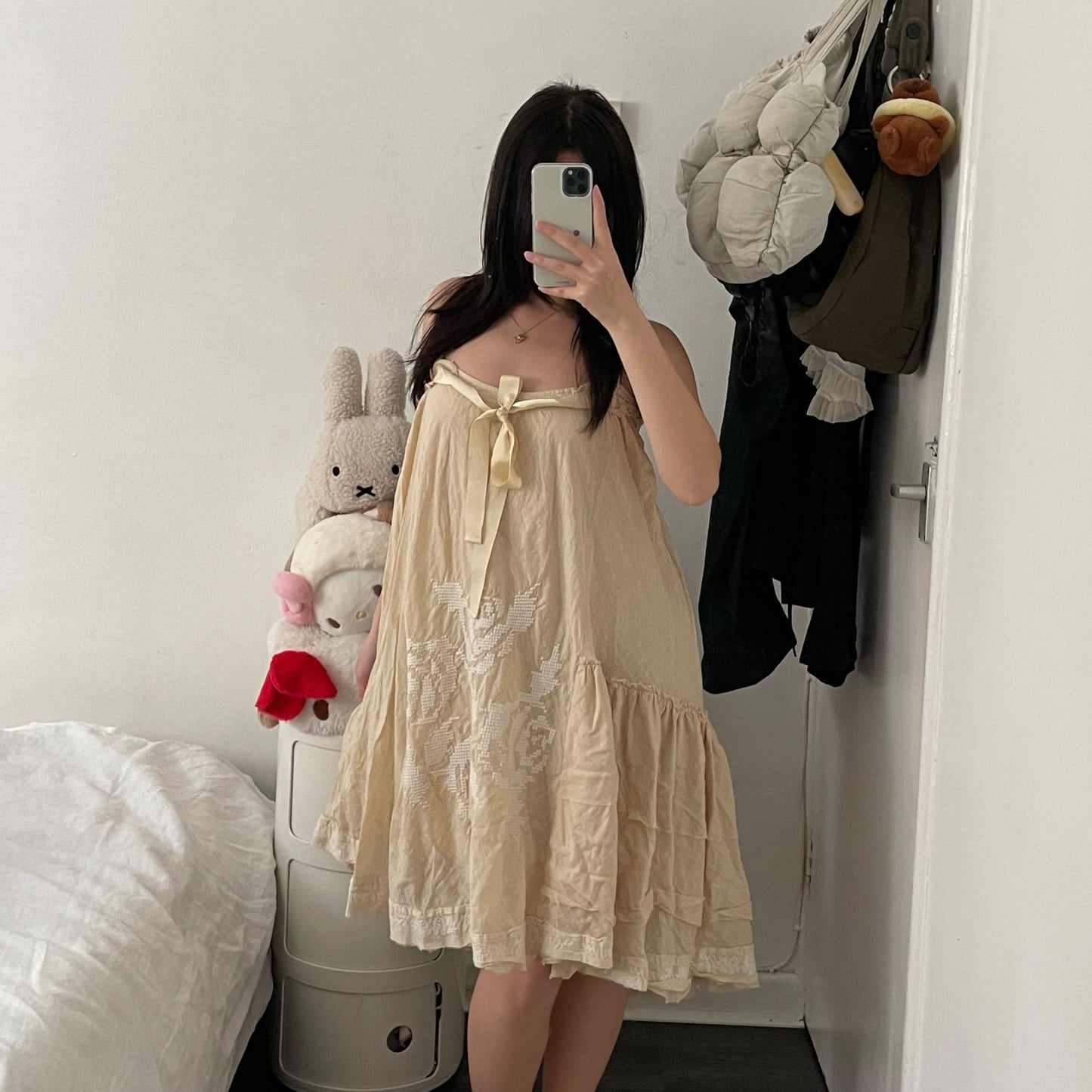 cottage eurosummer butter yellow cream twinset floral lace embroidery dress