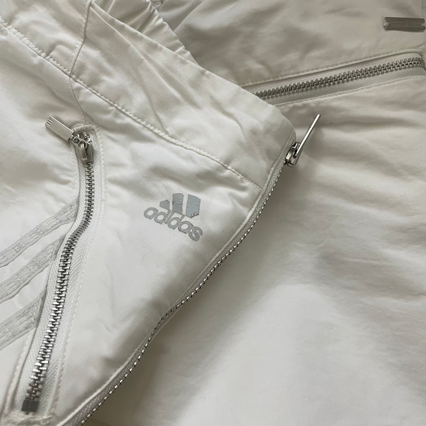 adidas 3/4 crop capri grey silver stripes and utility white trousers