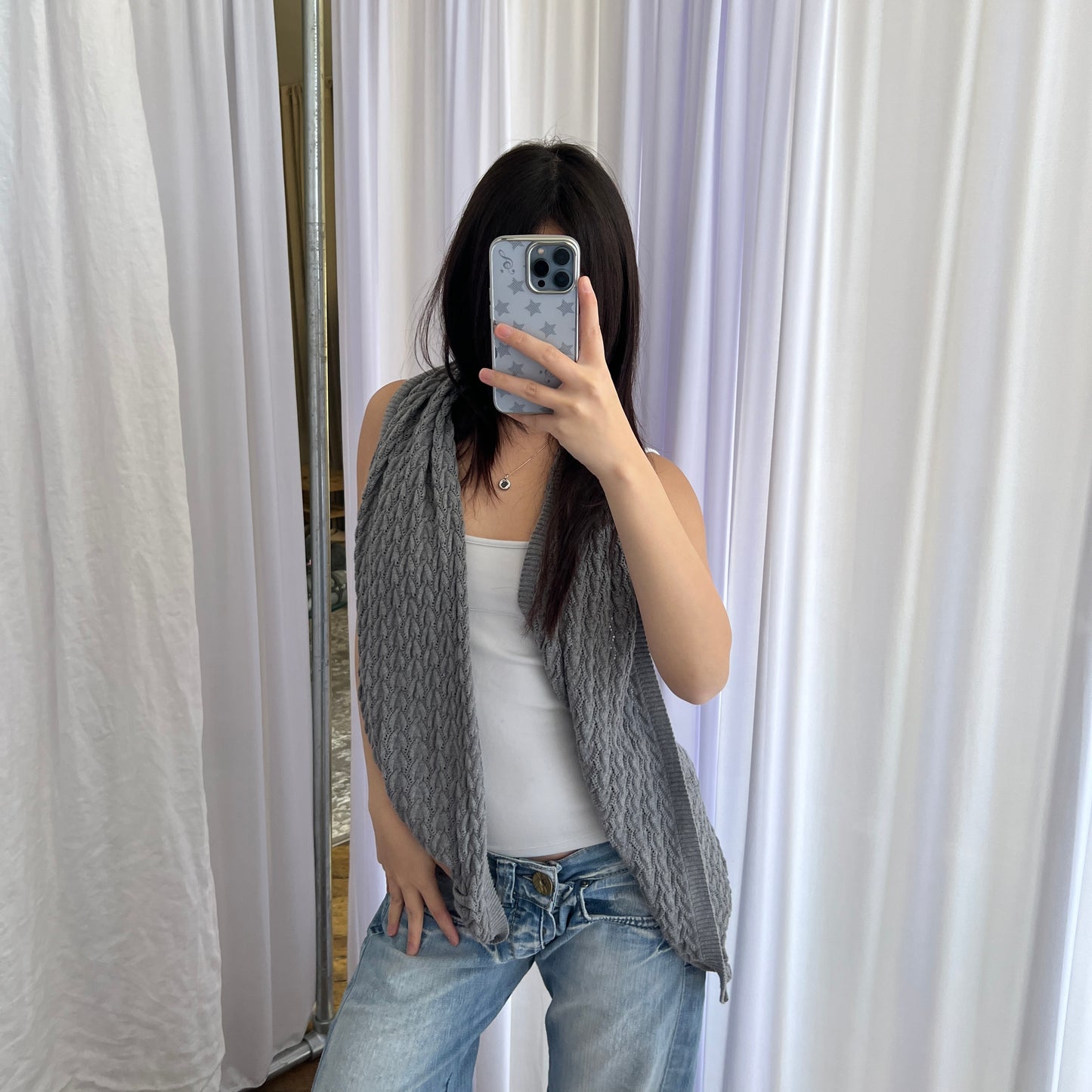 Cop Copine Grey Twisted Back Draped Knit Layered Vest