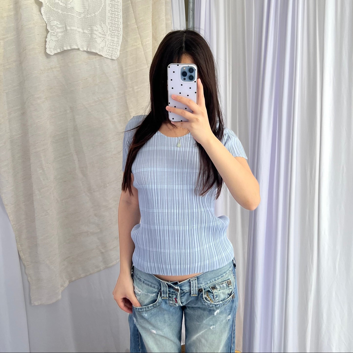 Pleats Please Issey Miyake Icey Baby Blue Short Sleeve Top
