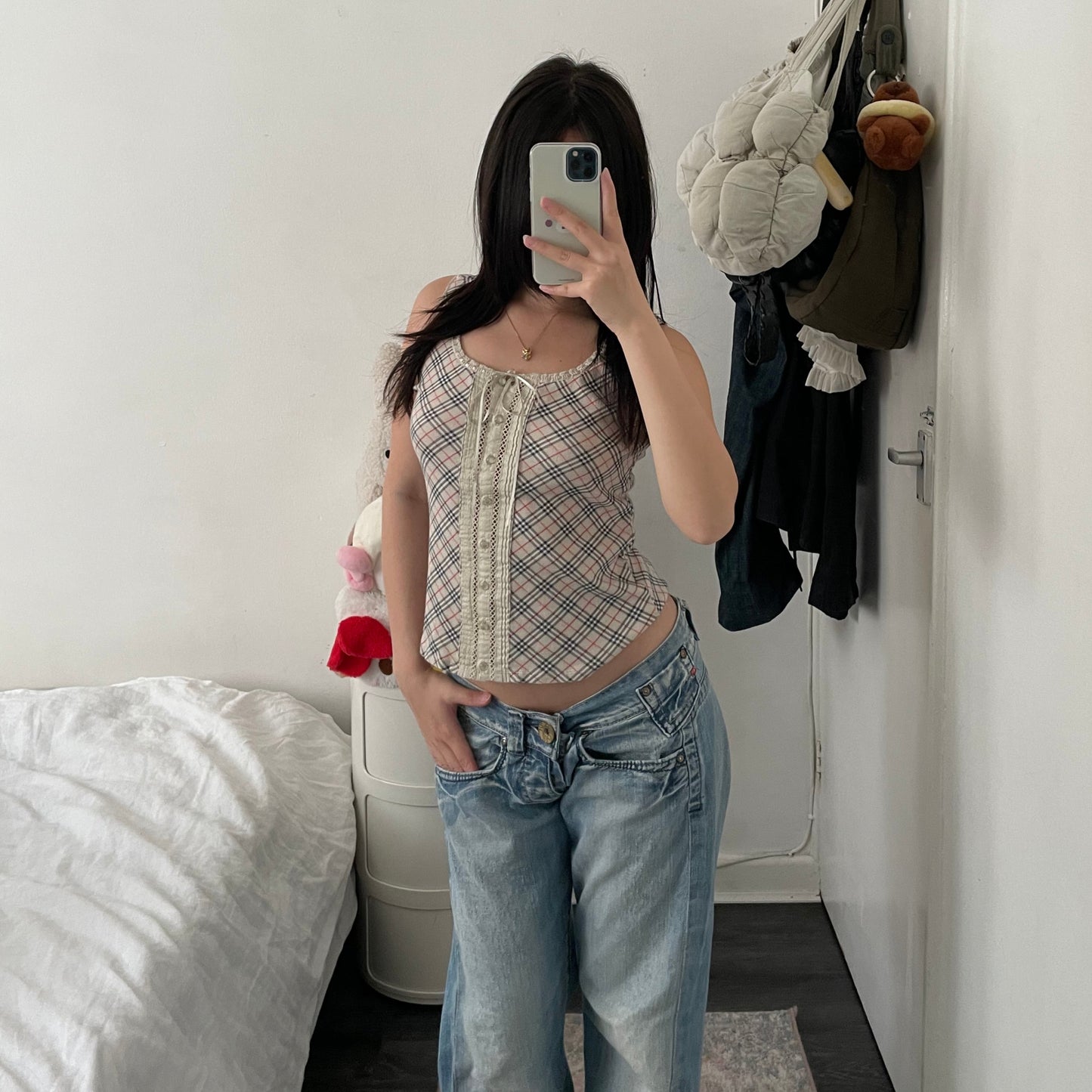 burberry blue label coquette beige novacheck lace up corset style vest top