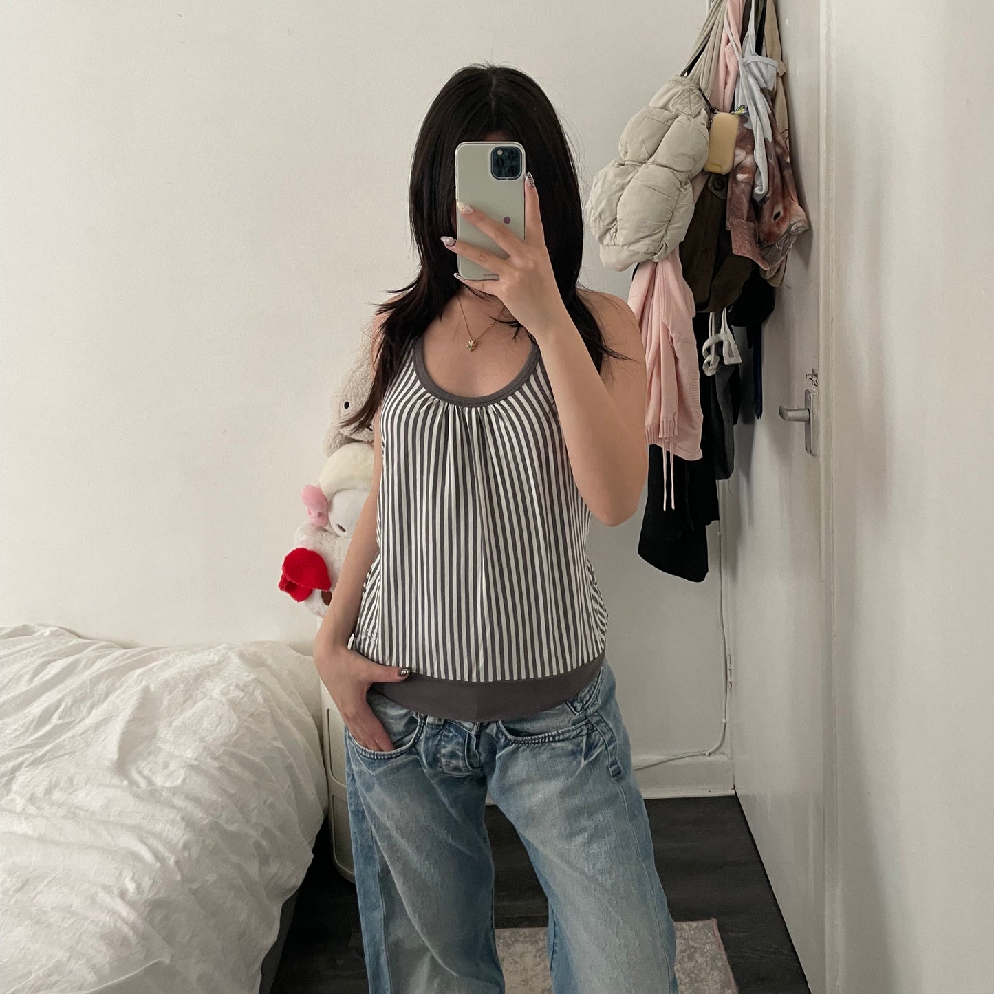 killah eurosummer taupe white striped tunic vest