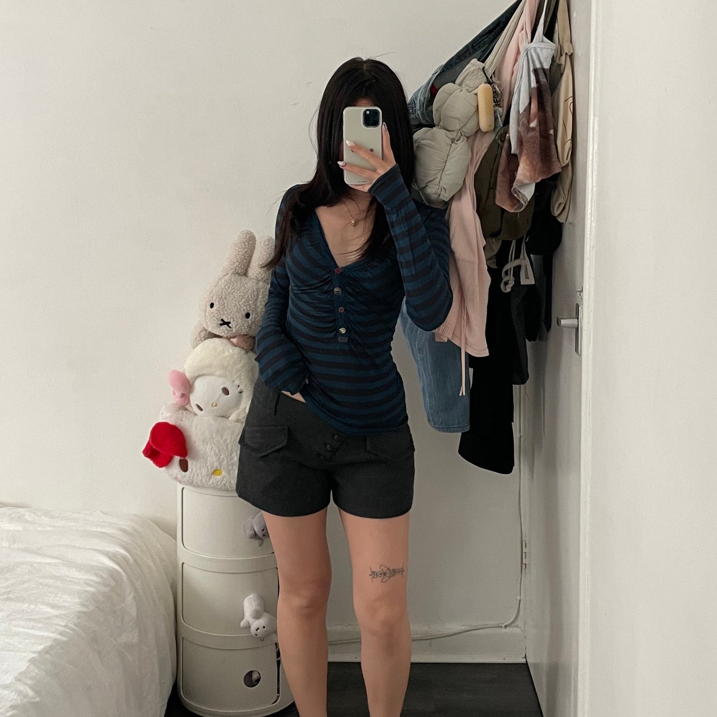 jill stuart grey corpcore utility asymmetrical button wool blend mini shorts