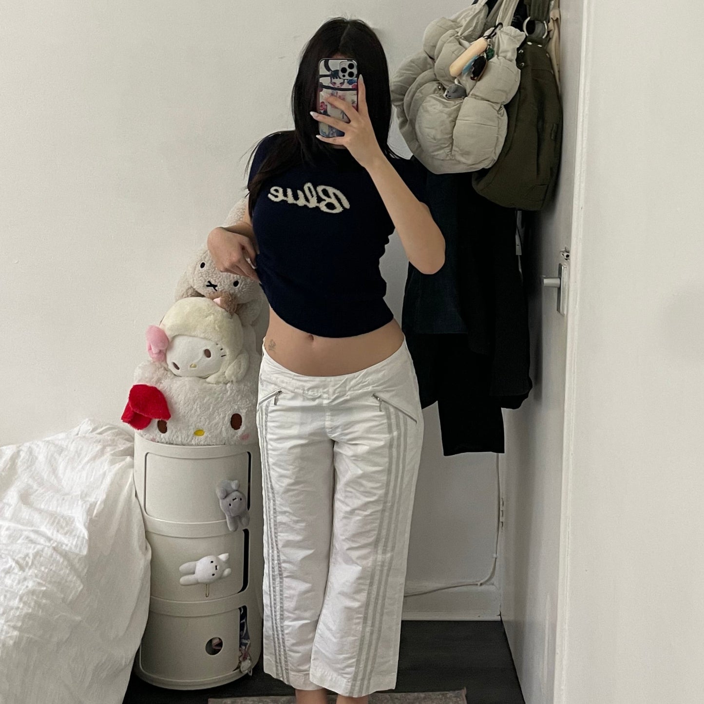 adidas 3/4 crop capri grey silver stripes and utility white trousers