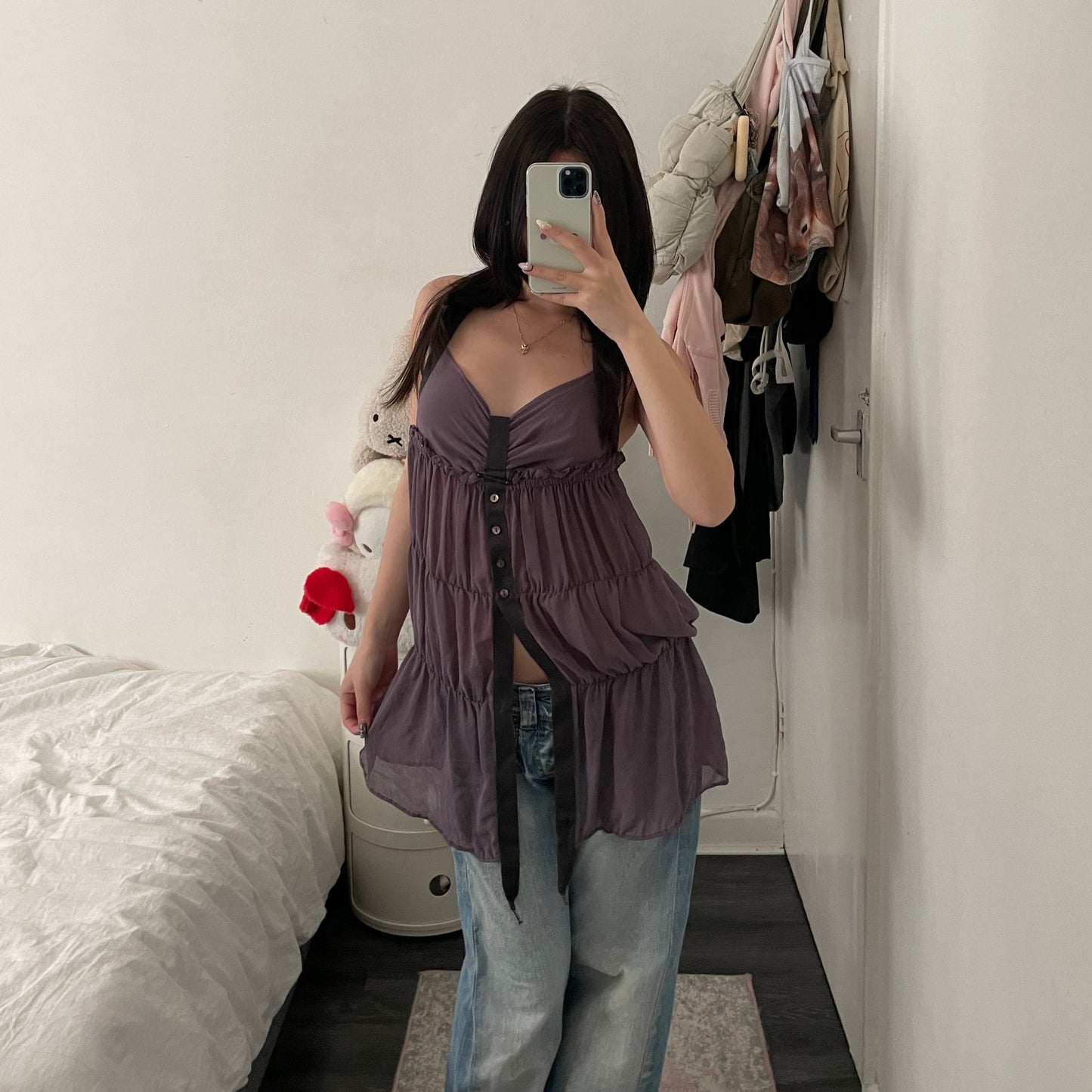 cop copine purple long ruched halter neck sleeveless tunic