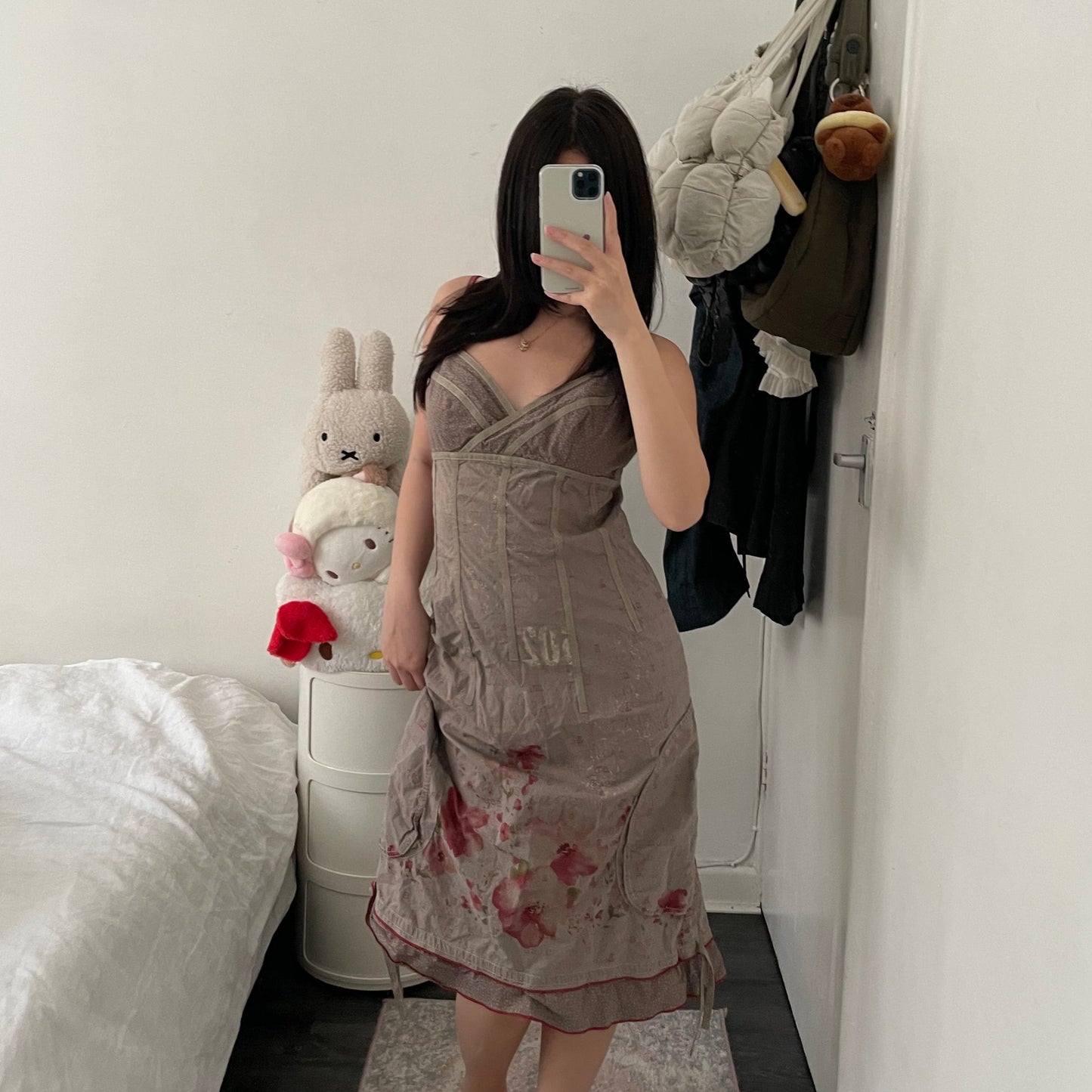 cop copine brown pink floral vintage graphic print wrap style bust midi dress