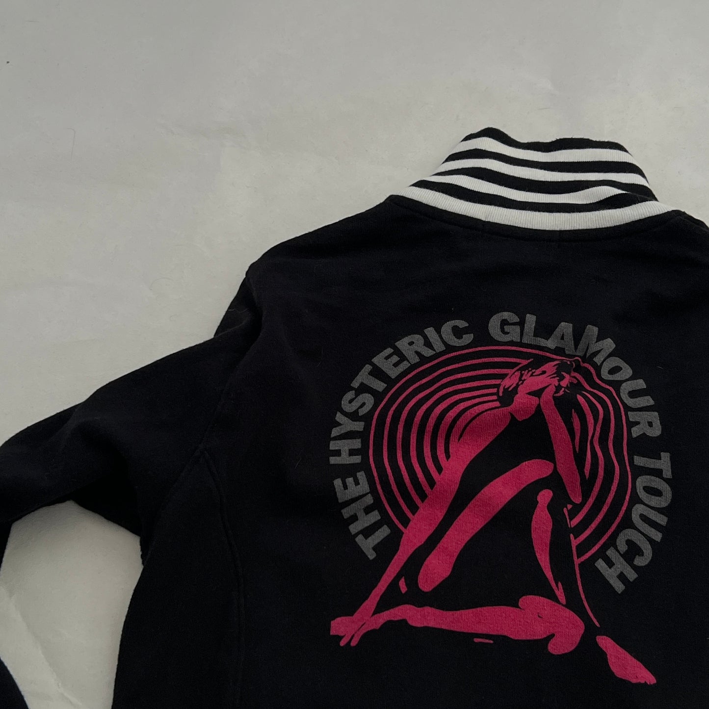 Black Hysteric Glamour Striped Hem Hot Pink Graphic Zip High Neck Tracksuit Jacket