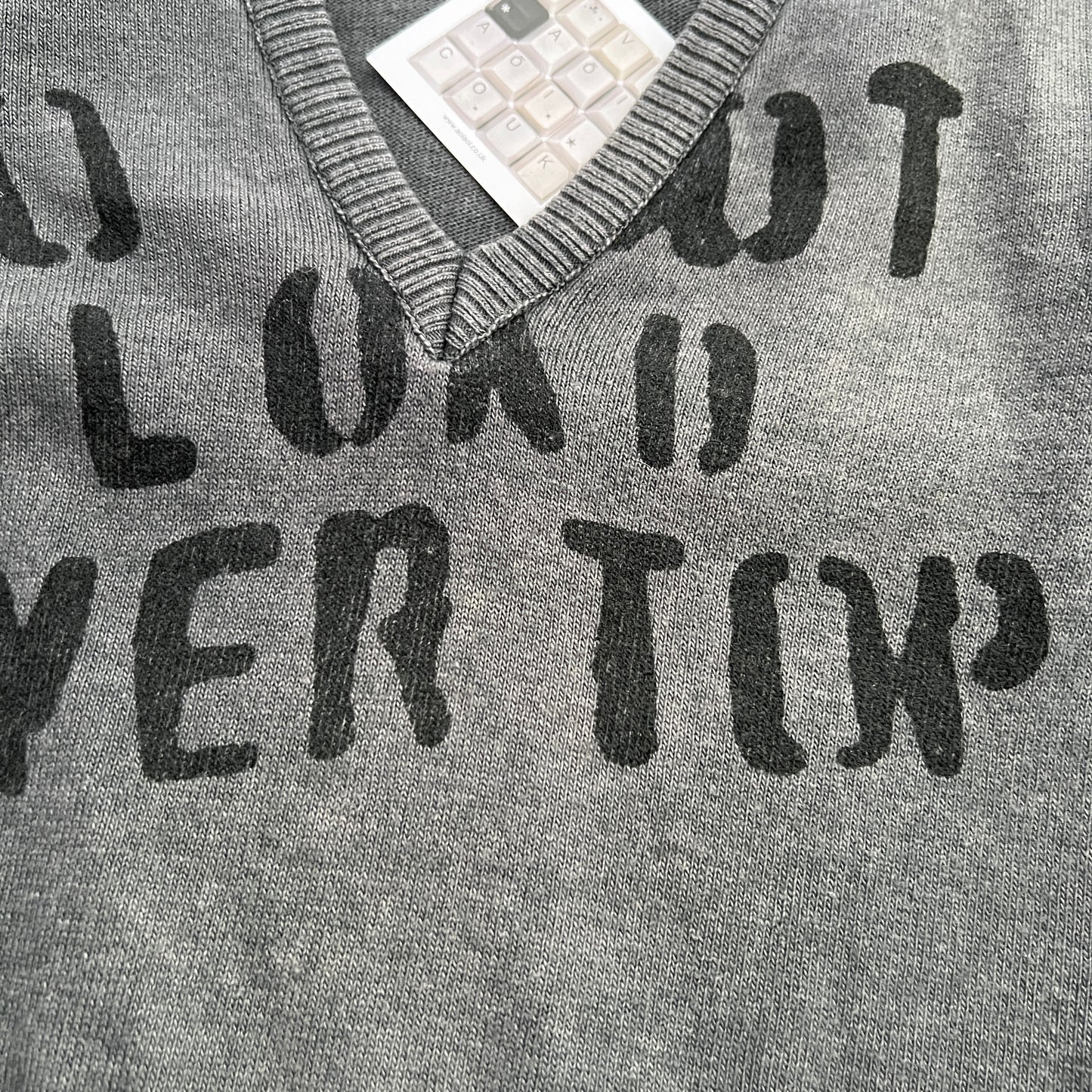 Faded Grey Dolce & Gabanna Wool Blend V Neck Graphic Knit Pullover Sweater