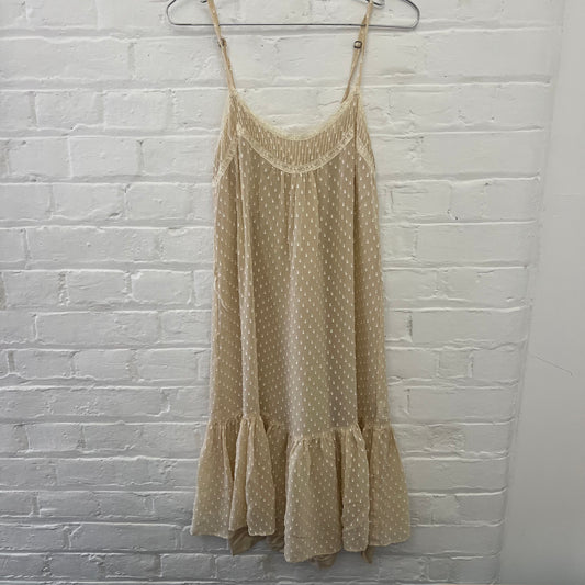 Rebecca Taylor Cream Silk Blend Polka Dot Drop Waist Ruffle Hem Maxi Dress