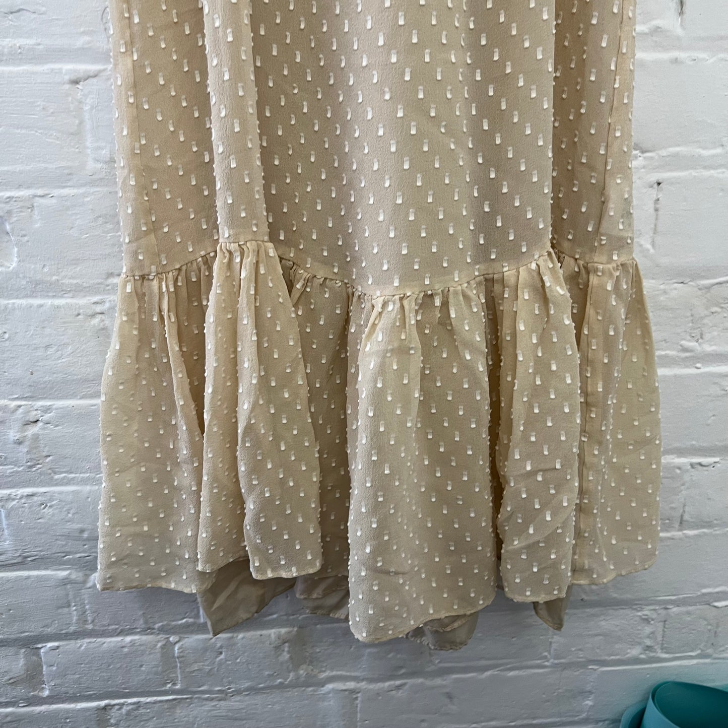 Rebecca Taylor Cream Silk Blend Polka Dot Drop Waist Ruffle Hem Maxi Dress