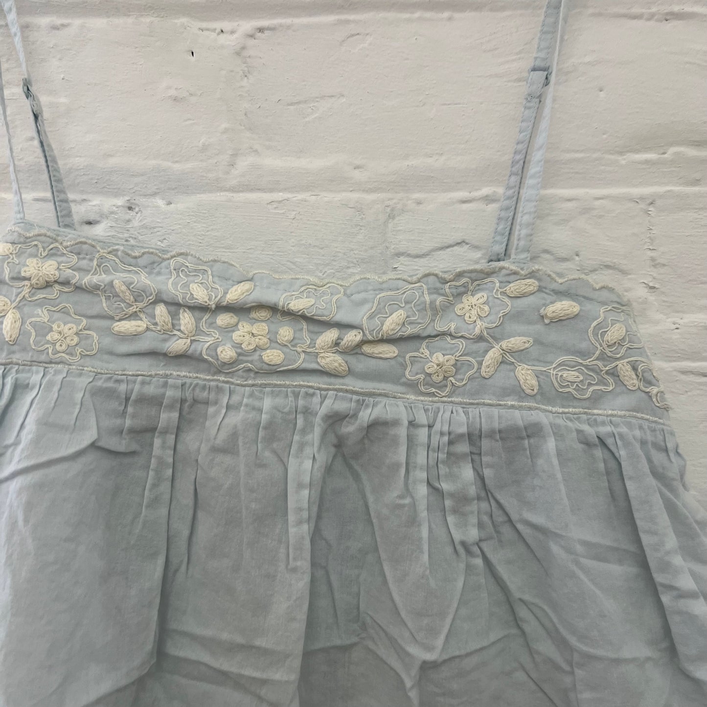 Naf Naf Light Blue Cream Embroidery Trim Square Neck Camisole